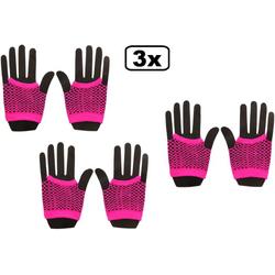3x Paar nethandschoenen vingerloos neon pink
