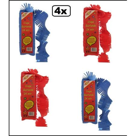 4x Crepe guirlande brandveilig blauw/rood 24 meter