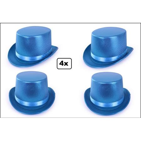 4x Hoge hoed metallic turquoise/blauw