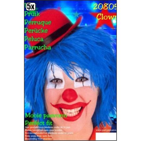 5x Clownspruik blauw