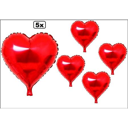 5x Folie ballon Hart rood 46x49 cm(excl. helium)