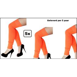 5x Paar Dames knee-over beenwarmers fluor oranje