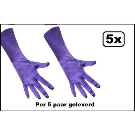 5x Paar Handschoenen satijn stretch luxe 40 cm paars