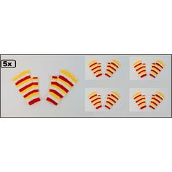 5x Paar Vingerloze handschoen rood/wit/geel smalle strepen