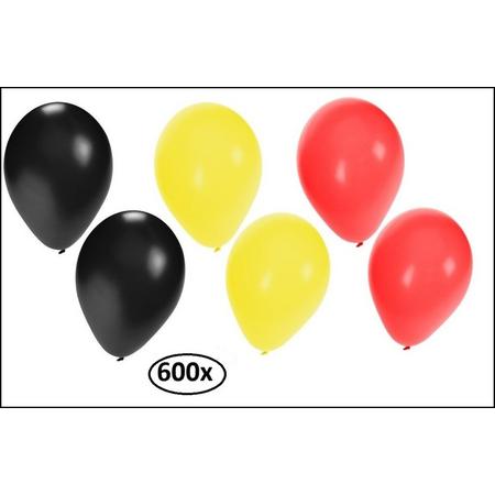 600x WK Ballonnen zwart/geel/rood