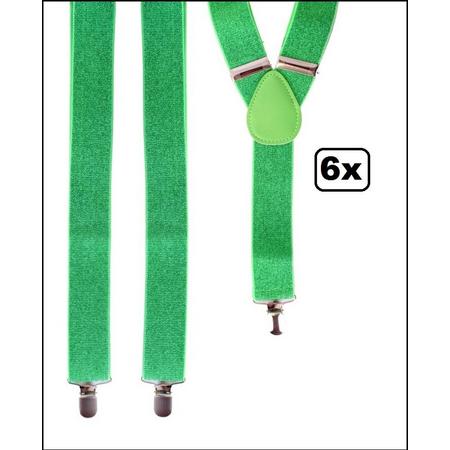 6x Bretel groen met glitter 2.5 cm breed