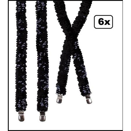 6x Bretel zwart pailetten