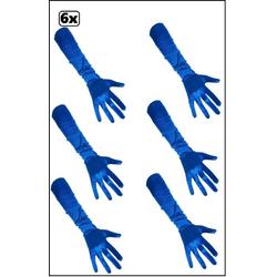 6x Handschoenen satijn blauw 48 cm