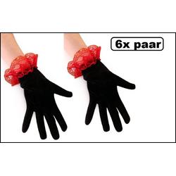 6x Paar handschoenen Day of the Dead met rood kant
