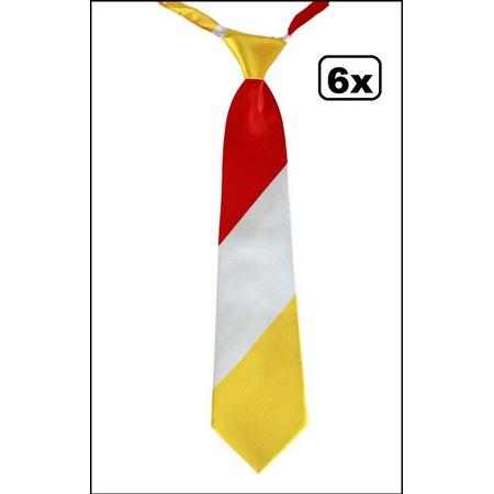 6x Stropdas rood/wit/geel