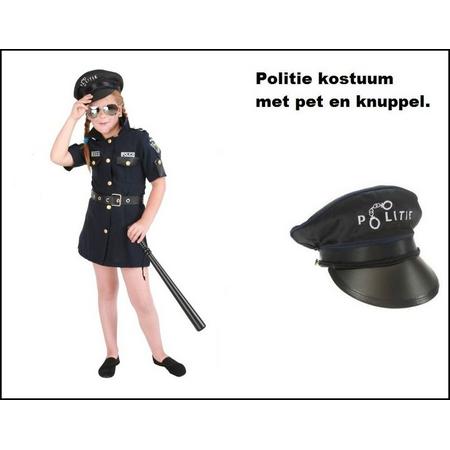 Politie agente meisje mt.128 met pet en knuppel