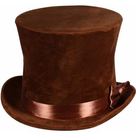 Bruine hoge hoed - Luxe Velours