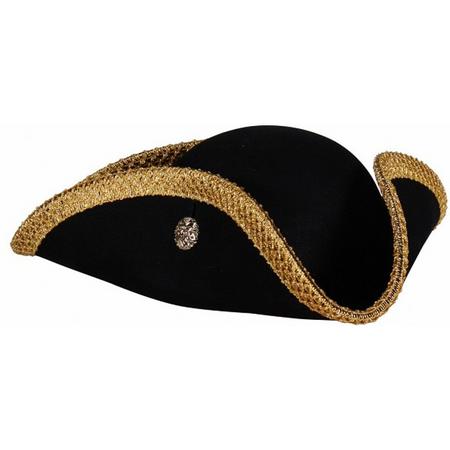Luxe piratenhoed of markiezenhoed zwart met gouden boord