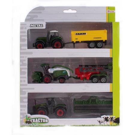 Toi-toys Metal Tractorset Met Gele Aanhanger 16 Cm