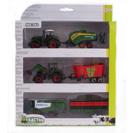 Toi-toys Metal Tractorset Met Grasmaaier Groen 16 Cm