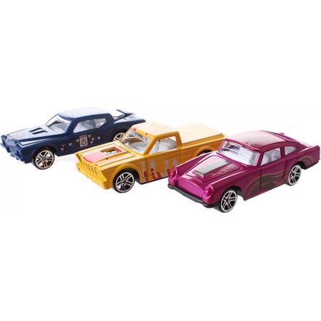 Toi-toys Turbo Racers Autos Blauw, Geel, Roze 3-delig
