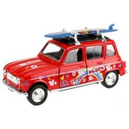 Toi-toys Welly Renault 4 Met Surfplank Rood 12 Cm