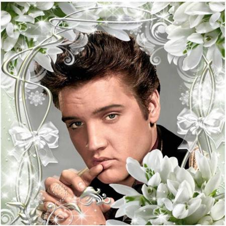 TOPMO- Elvis Presley - omringt met witte bloemen -  40X50CM-  Diamond painting pakket - HQ Diamond Painting - VOLLEDIG dekkend - Diamant Schilderen - voor Volwassenen – ROND