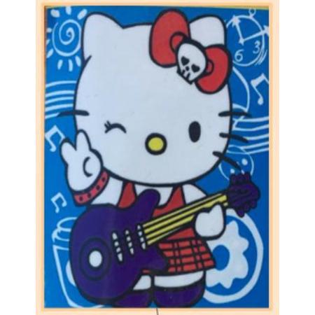 TOPMO- Hello Kitty met gitaar- Diamond painting pakket - HQ Diamond Painting - volledig dekkend - Diamant Schilderen – voor Volwassenen – ROND - 30 x 20 CM