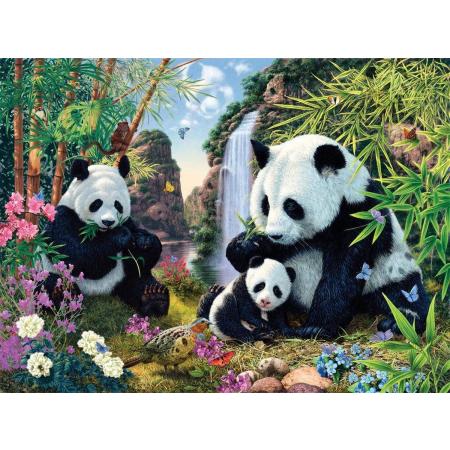 TOPMO- Panda moeder , vader en kindje in de jungle - XL MAAT- Diamond painting pakket - HQ Diamond Painting - volledig dekkend - Diamant Schilderen – voor Volwassenen – ROND - 40 x 50 CM