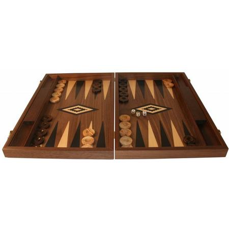Walnoothout Backgammon - Zwarte inleg, 48 x 60 x 4 x 8 cm