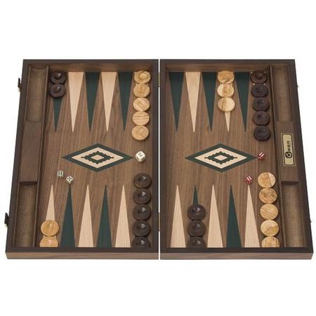 Walnoothout Backgammon  Groene  inleg, 48 x 60 x 4 x 8 cm