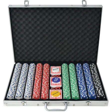 Pokerset met 1000 chips aluminium (incl. Kaarten)