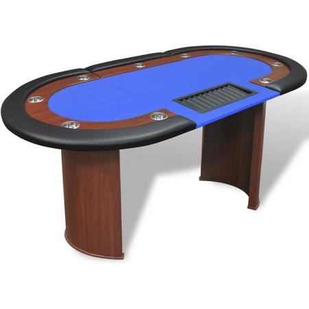 Pokertafel voor 10 personen met dealervak en fichebak blauw (incl. Anti-krasviltjes)