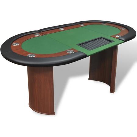 Pokertafel voor 10 personen met dealervak en fichebak groen (incl. Anti-krasviltjes)