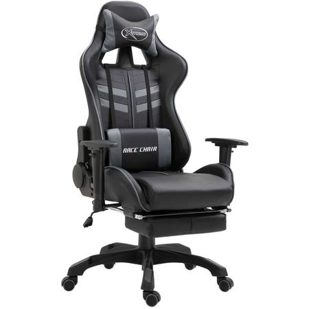 vidaXL Gamingstoel met voetensteun PU grijs