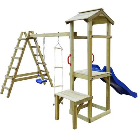 vidaXL Speelhuis met glijbaan. ladders en schommel 286x228x218 cm hout