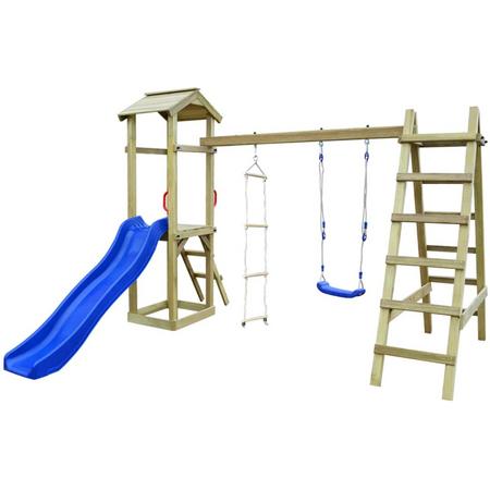 vidaXL Speelhuis met glijbaan. ladders en schommel 286x237x218 cm hout