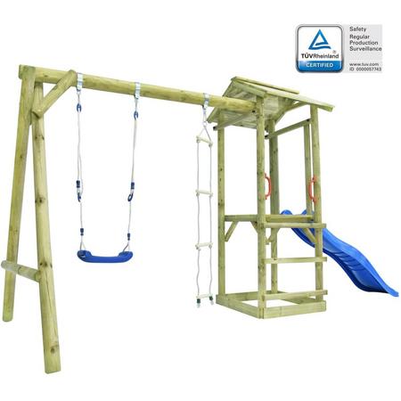 vidaXL Speelhuis met ladder. glijbaan en schommel 400x150x220 cm FSC hout