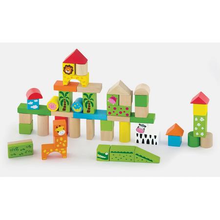 Viga Toys - Bouwblokken in Ton - Dierentuin - 50 stuks