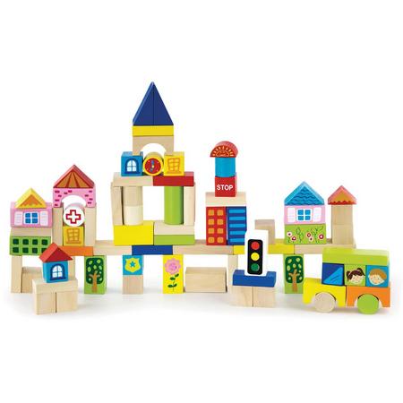 Viga Toys - Bouwblokken in Ton - Stad - 75 stuks