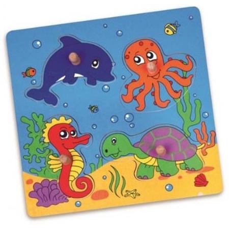 Viga Toys Houten Vormenpuzzel Onderwaterwereld 4 Stukjes 22 Cm