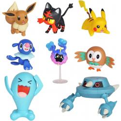 Pokémon Actiefiguur Mega Speelset - Speelgoed figuren 5-7 cm - 8 stuks - Rowlet, Popplio, Litten, Pikachu, Evee, Cosmog & Metang