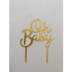 Gender reveal/ geboorte taart decoratie - Oh Baby taarttopper in goud - Gouden cake topper - Babyshower versiering - 17,5 cm - Originele decoratie