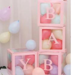 Transparante doorzichtige ballon blokken baby met ROZE kleurig randje -Babyshower-Geboorte-Decoratie-Babygirl