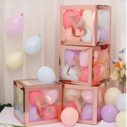 Transparante doorzichtige ballon blokken baby met ROSE kleurig randje -Babyshower-Geboorte-Decoratie-Babygirl
