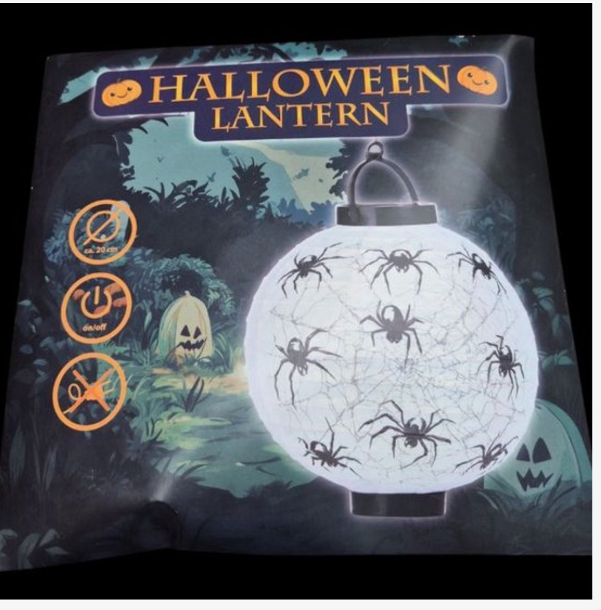 Halloween Lantaarn Lampion – Wit met Spinnen – Ø 20 cm – Werkt op 2x AAA Batterijen (excl.) – Feestdecoratie Binnen & Buiten