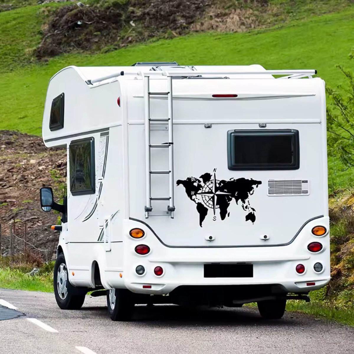 Zwart Grootte:70cm Wereld Kaart En Kompas Auto Stickers En Vinly Decals,Caravan Camper Suv Decor Wrap Sticker Accessoires