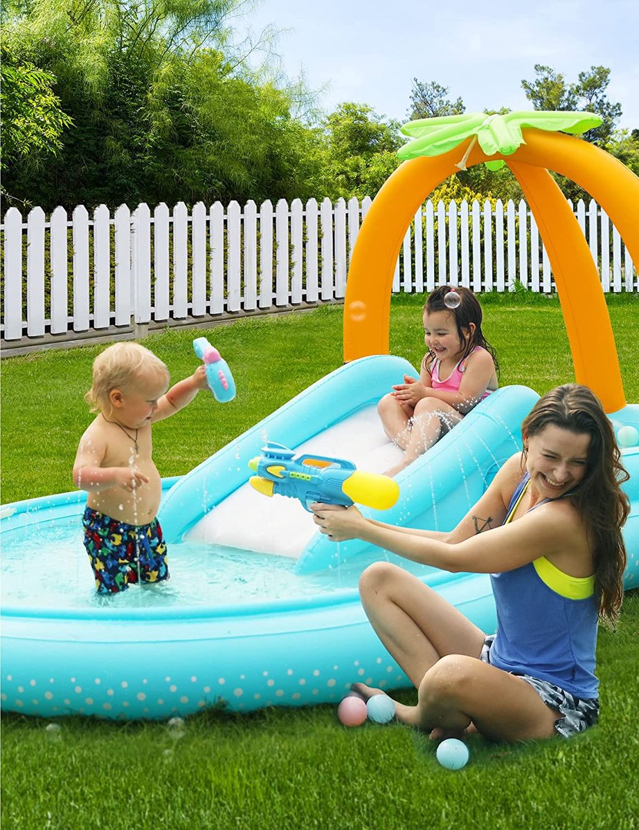 EVAJOY Peuterbad voor kinderen, 280 x 180 x 135 cm, opblaasbaar peuterbad met glijbaan, groot peuterbad voor peuters buiten, tuin, achtertuin, 3+ jaar