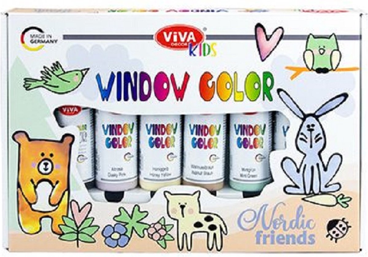 Glasverf - Set nordic friends - Verschillende kleuren - Viva Kids - Windowcolor - 90ml