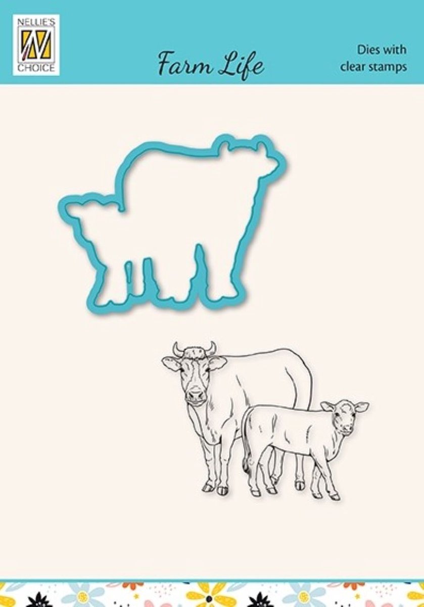 HDCS031 Nellie Snellen - set snijmal & stempel - boerderij leven - koe en kalf - Die & clear-stamp farm life - cow & calf