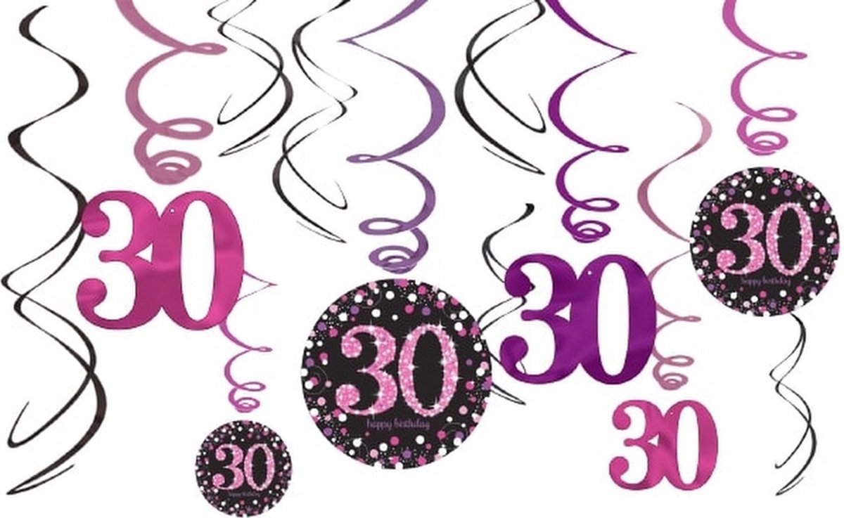 hangdecoratie verjaardag 30 jaar folie/papier roze/paars