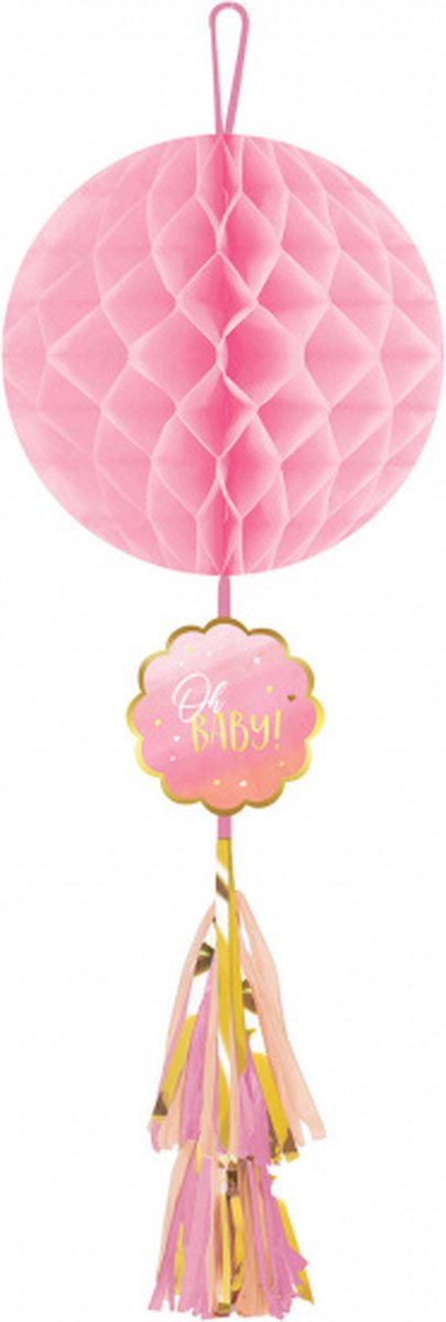 honeycomb babyshower 75 cm meisjes papier roze/goud