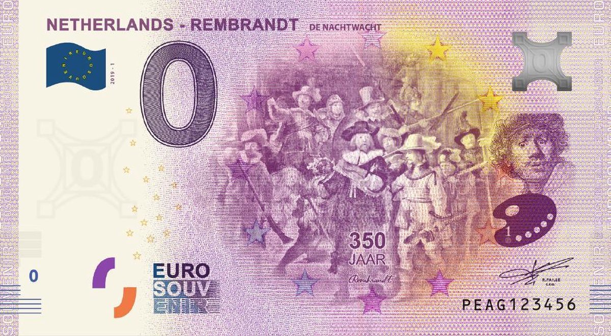 0 Euro Biljet 2019 - Rembrandt - De Nachtwacht