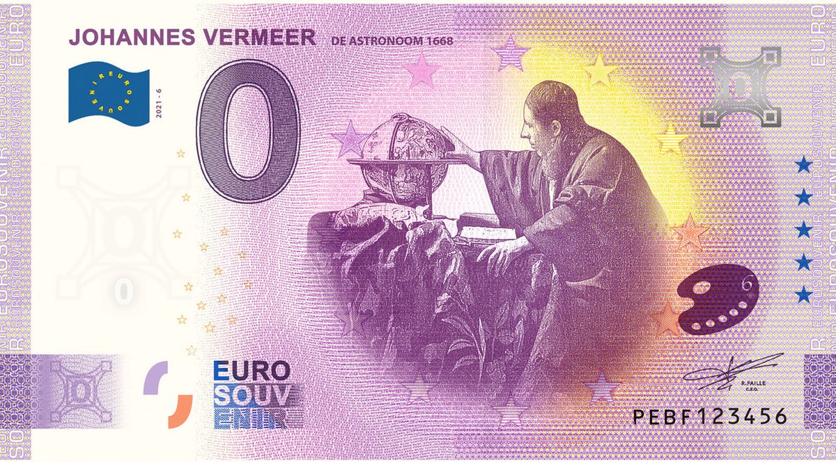 0 Euro biljet 2021 - Johannes Vermeer De Astronoom