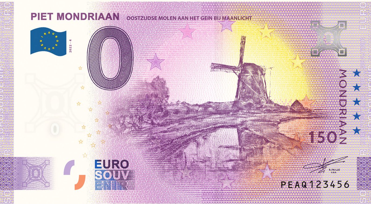 0 Euro biljet 2022 - Mondriaan Oostzijdse Molen aan het Gein